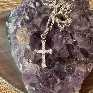 Elegant Sterling Silver Mossanite Cross Pendant Necklace